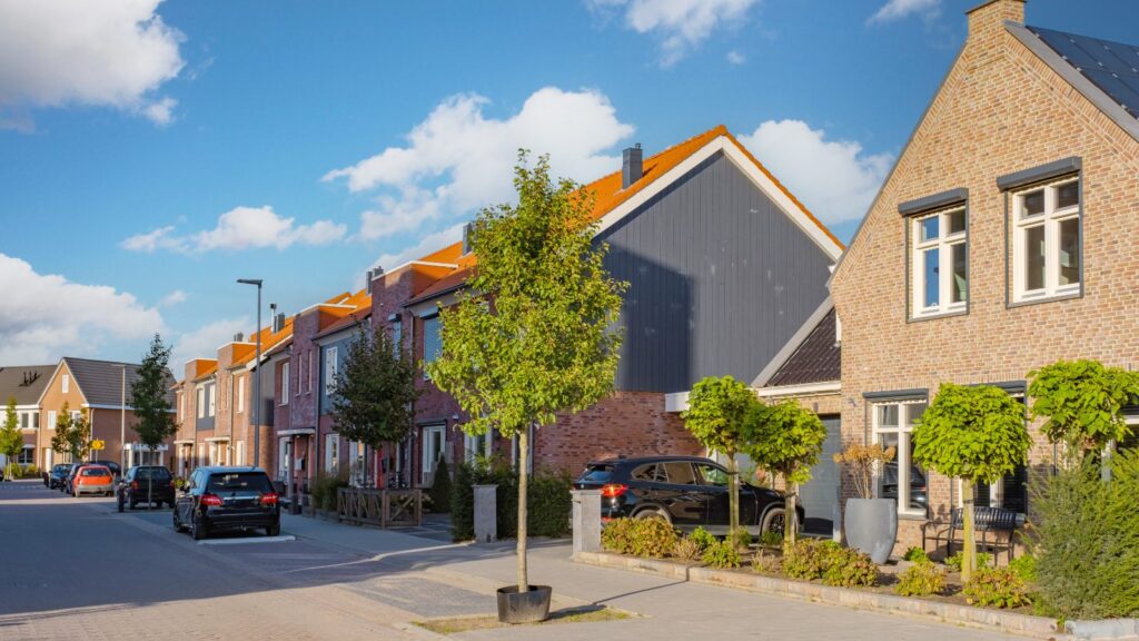 Straat met gerenoveerde rijtjeswoningen, binnenrenovatie door RW Duurzaam Wonen in Zwolle en omstreken